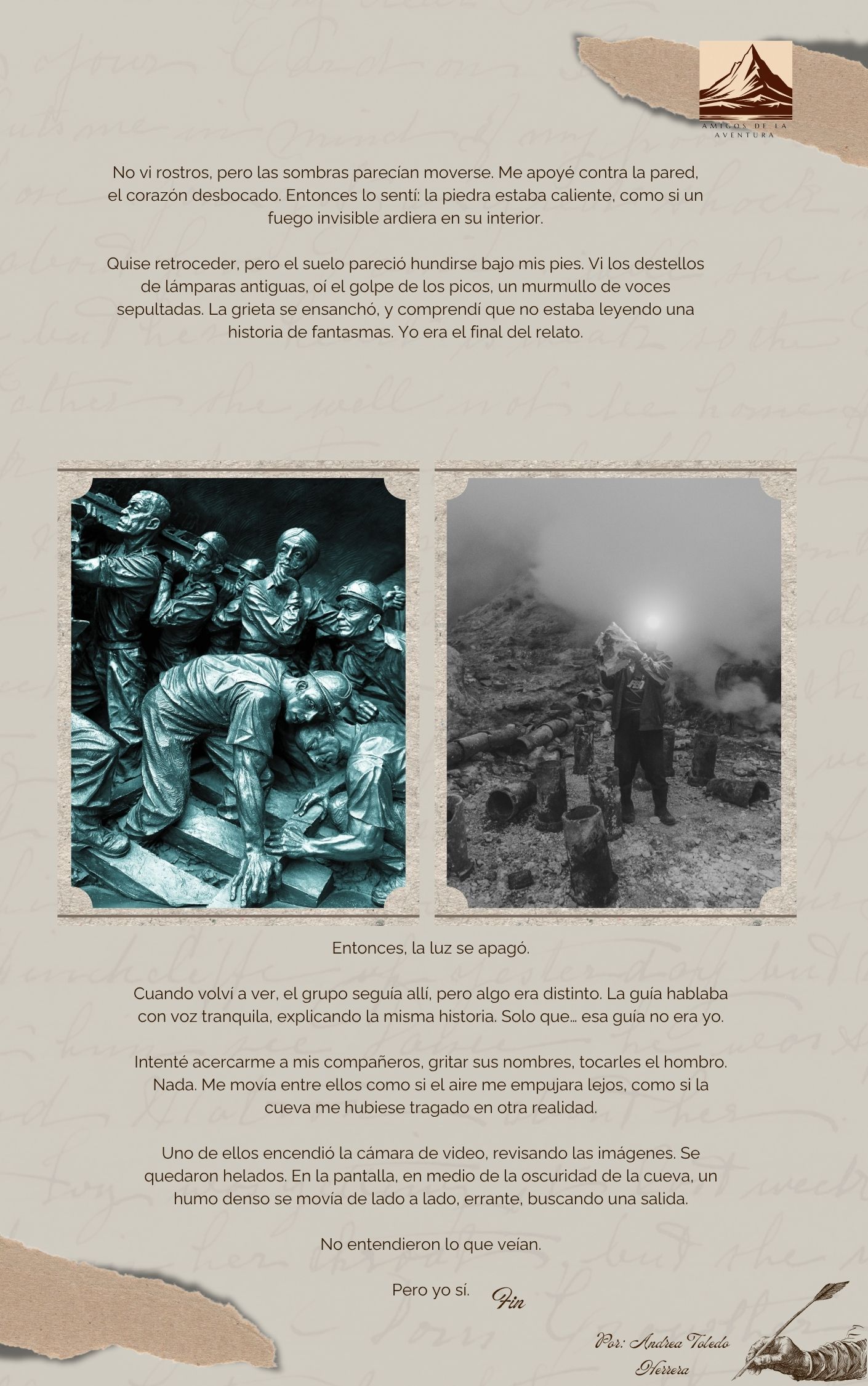 pagina final de la leyenda Entre dos realidades, inspirada en una visita a la cova tallada