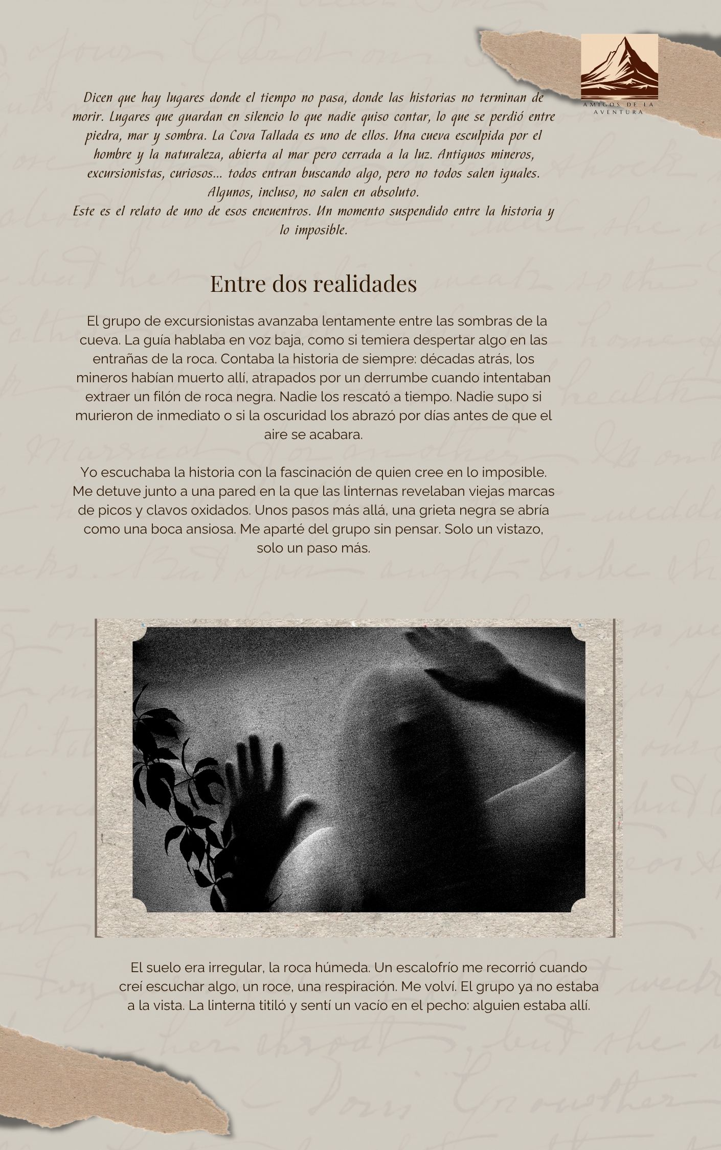 pag 1 de la leyenda Entre dos realidades, inspirada en una visita a la cova tallada